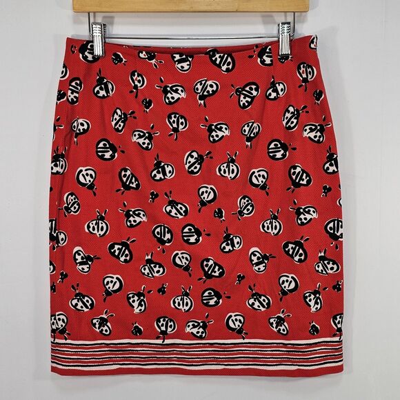 Talbots Red Ladybug Print Stretch Cotton Pencil Skirt Size 10 - Picture 1 of 6